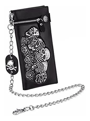 Calavera De Cuero Pu Para Hombre Con Bolsillo X7tfa