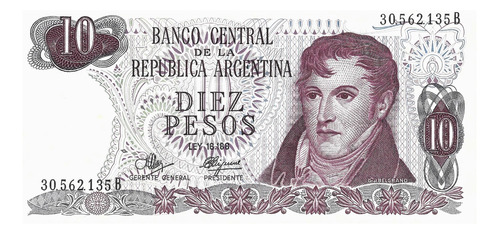 Bottero 2343 Billete De 10 $ Ley 18.188 Año 1972 - Sin Circ.