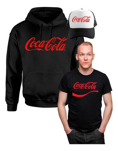 Conjunto Buzo Canguro + Remera + Gorra Coca Cola