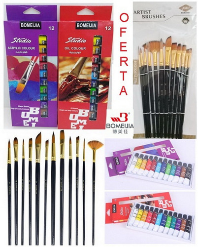 Set Artistico Bomeijia: 12 Pinceles +12 Acrillicos +12oleos.