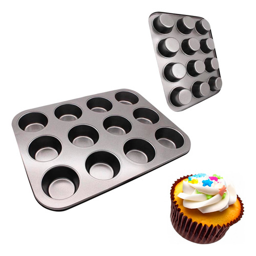 Molde De Teflon Muffins X12 Cupcakes Antiadherente