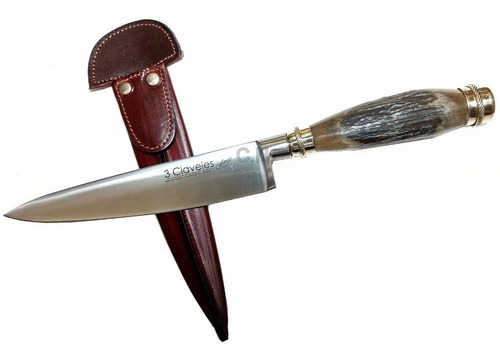 Cuchillo 3 Claveles Hoja 20cm Inox Total 35cm Vaina De Cuero