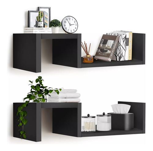 2* Estantería Flotante Minimalista Muebles Decoración Hogar Color Negro