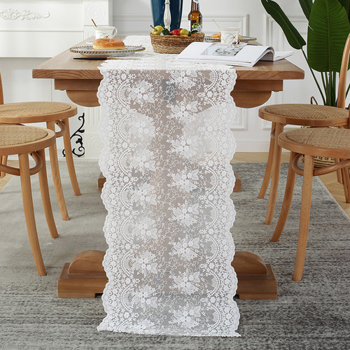 Mantel En Forma De F, Bordado En Blanco, De Algodón Y Encaje