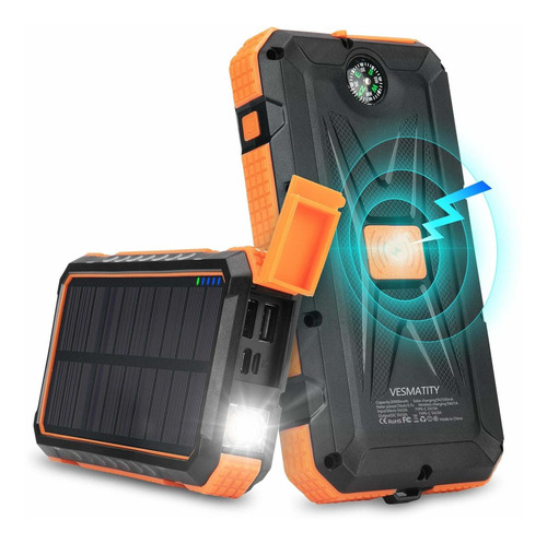 Cargador Solar Inalambrico Portatil 2 Usb Linterna Led