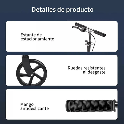 Scooter Monopatín De Pie Plegable Ajustable Jovenes Adultos Color Negro