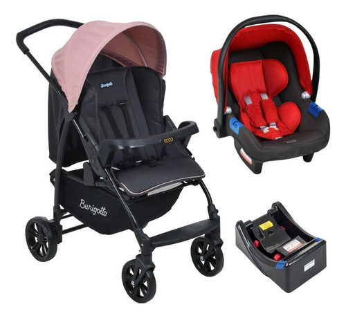 Carrinho De Bebê Ecco Cz Rosa Bebê Conforto E Base