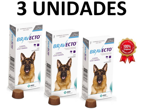 Bravecto Cães 20 A 40kg Combo 3 Un Frete Grátis