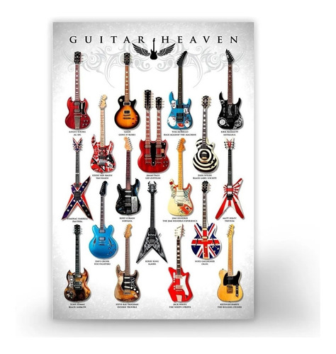 Poster Placa Quadro Guitarras Famosas Guitar Heaven Coleção