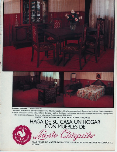 1 Anuncio Revista Antiguo Papel 70s - Muebles Lerdo Chiquito