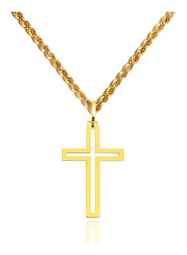 Corrente Cordão Baiano Com Pingente Cruz Ouro 18k 50cm