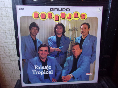 Vinilo Grupo Burbujas Paisaje Tropica - Tapa Escrita Y Firma