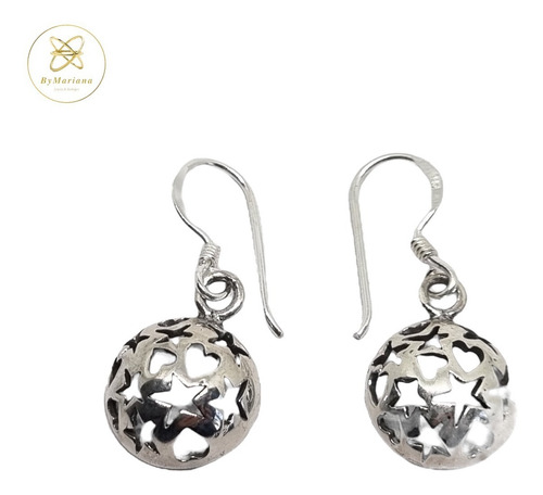 Imagen 4 de 7 de Aros Plata Colgante Con Estrellas Y Corazones