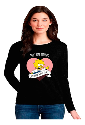 Polera Manga Larga Lisa Simpson Sistema Malo 100% Algodón