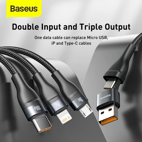 Cable 3en2 1,2m Usba/usbc A Lightning/ Microusb/ Usbc 100w