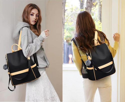 Go-done - Bolso De Dama Acabado De Los Herrajes Negro Color Negro Correa De Hombro Beige Diseño De La Tela Liso