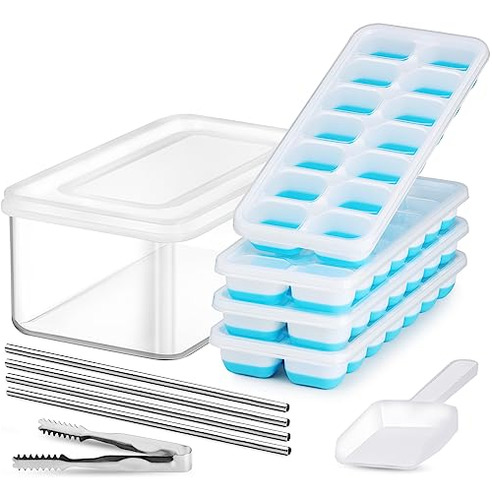 Tray De Cubo De Hielo Con Lid Y Bin, Jrisbo 4 Pack Pbvsk