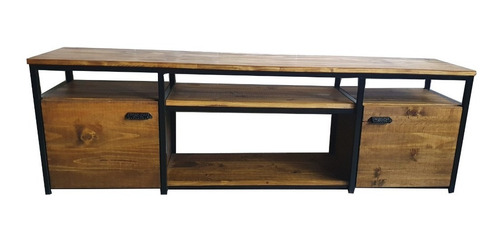 Imagen 4 de 6 de Mueble Rack Tv Industrial Hierro Madera 160x35x50 Puertas