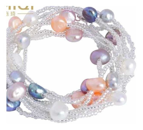Collar Perlas De Rio Multicolor, Largo 1.25 Cm. Broche Plata