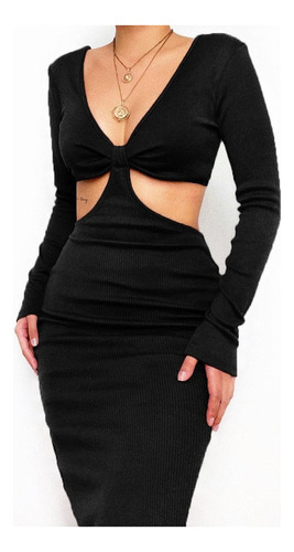 Vestido Ajustado Con Escote En V Y Abertura Para Mujer Sexy