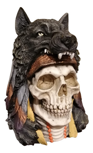 Cráneo Lobo Con Plumas Artesanía De Calavera Con Penacho Lob