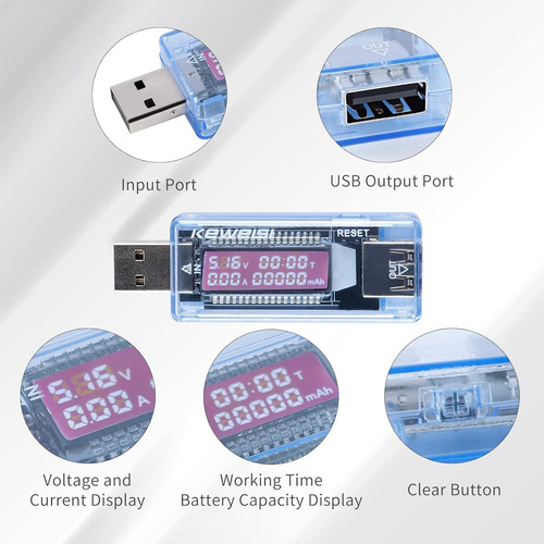 Medidor De Corriente Y Voltaje Usb Tester Probador Color Azul