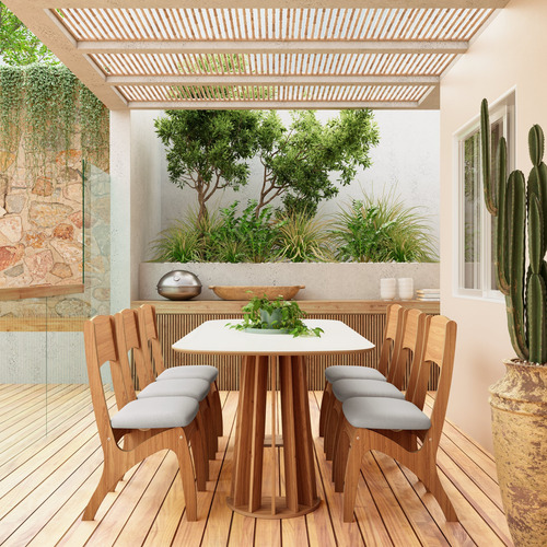 Mesa Comedor Alta 6 Sillas Mdf 2 Patas Madera