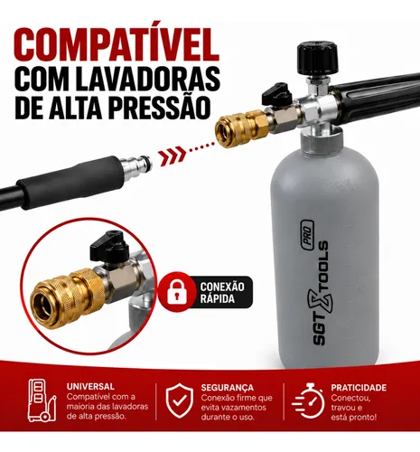 Kit Snow Foam Shampoozeira Registro Lavadora De Alta Pressão