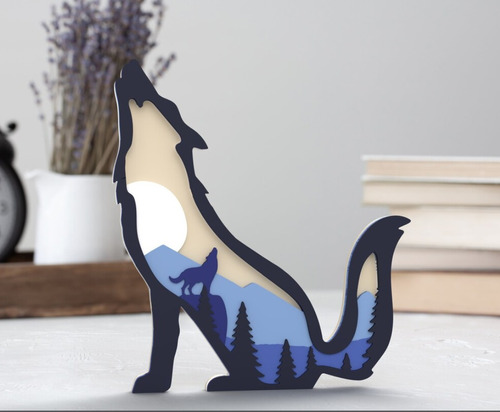 Figura Decorativa Lobo Animal Salvaje Aullido En Madera