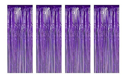 Muhome Black Foil Fringe Curtain, 4pcs 3.28ft X 8.2ft 748gg