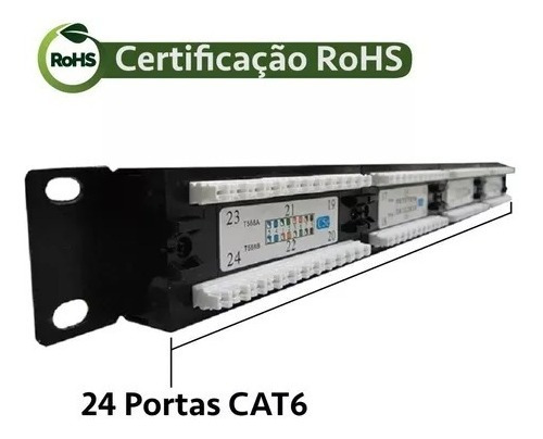 Patch Panel 24 Portas Cat6 Rj45 Utp Rede Lan Certifica Giga