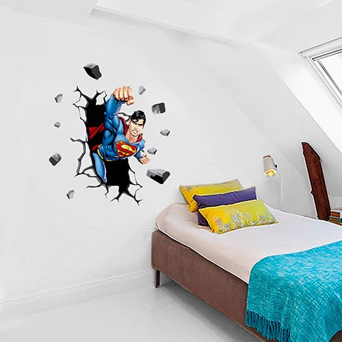Imagen 3 de 4 de Vinilos Decorativos Superman Atravesando Pared Superheroe