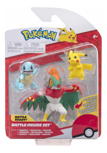 Pokemon Battle Set X 3 Figuras Squirtle Hawlucha Pikachu