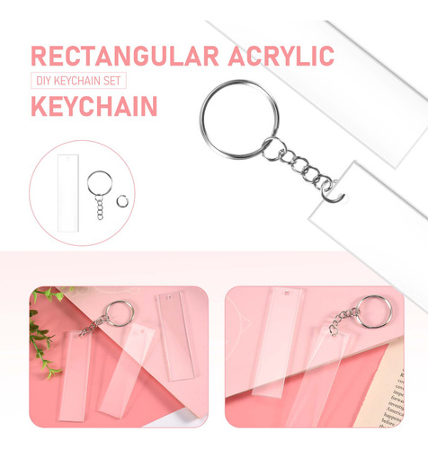 Llavero Acrílico Rectangular De 120 Piezas, Blanco, Transpar