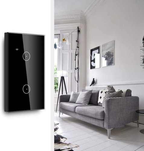 Imagen 3 de 7 de Interruptor De Luz De Pared Con Panel Táctil Negro 2 Gang