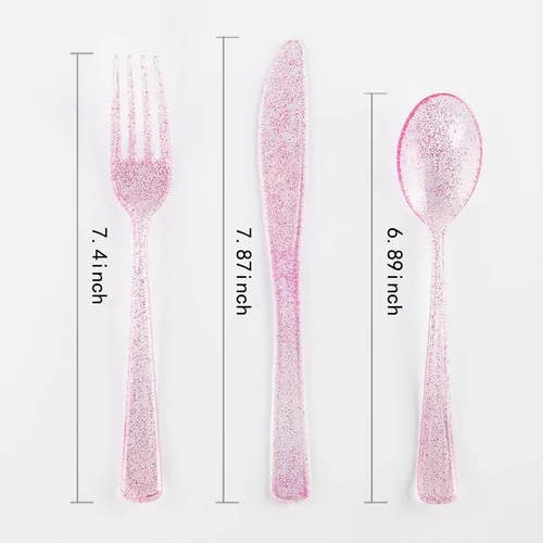 Wdf Platos De Oro Rosa Con Cubiertos Desechables, Platos De