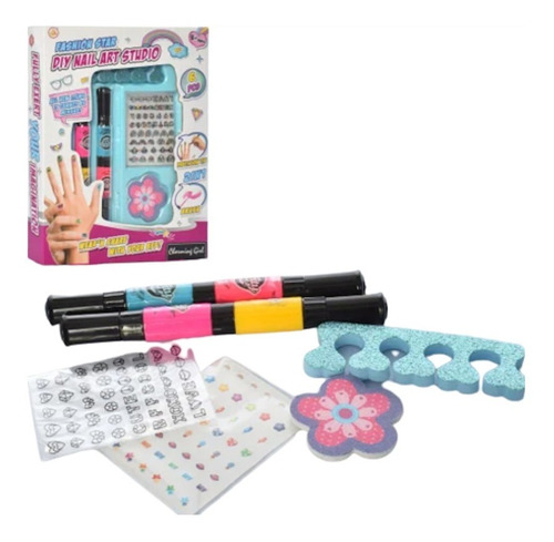 Set Decoración Uñas Para Niñas Esmalte Dos Punta Y Pegatinas