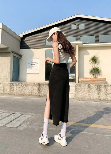 Moda De Verano De Mujer Con Falda Midi De Mezclilla De Cintu