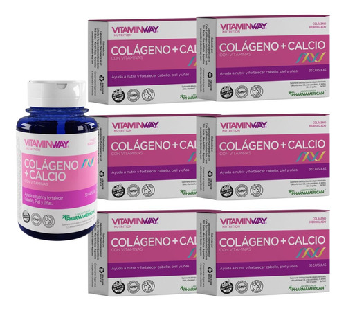 Colageno + Calcio Frasco + 6 Cajas De Respuestos Vitamin Way