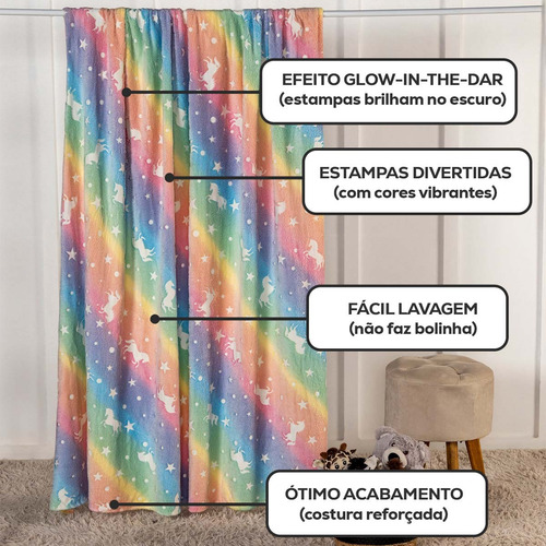 Coberta Manta Casal Brilha No Escuro Infantil Microfibra Cor Colorida