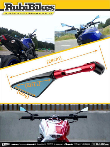 Imagen 3 de 7 de Espejos Para Moto Aluminio Cnc Brazo Largo Negro