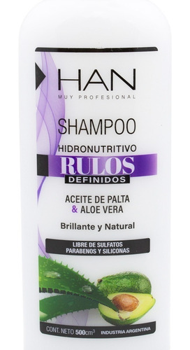 Imagen 2 de 5 de Han Shampoo Rulos Definidos (apto Metodo Curly Hair) X500ml