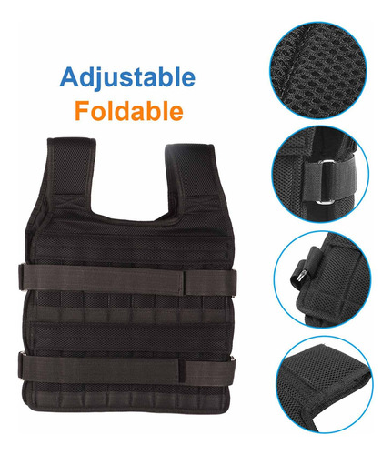 Chaleco Ponderado Transpirable 15 Kg Para Fitness Negro