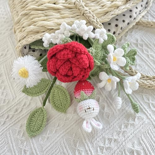 Jomodecor Ramo De Rosas De Conejo De Fresa Tejido A Mano En