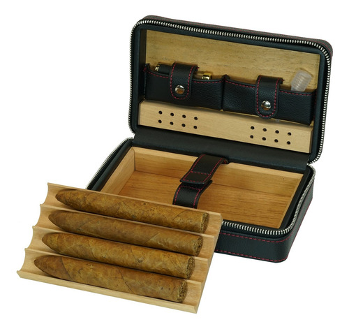 Estuche Portátil Kit Humidor De Viaje Para Puros Habanos Negro