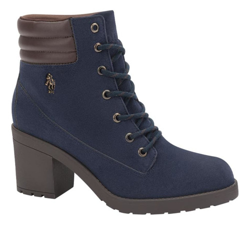 Bota Militar Hpc Polo Gamuza Acojinado Tacón 7cm Azul 