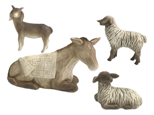 4pcs Animal Figurines Animal Natividade Set Desktop Burro