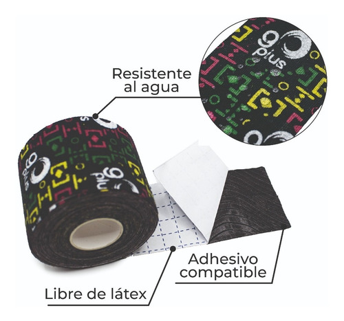Imagen 5 de 10 de Paquete De 6 Cintas Kinesiológicas Negras Diseño Go Plus 5m