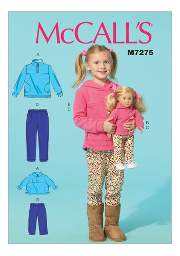 Mccall 's Patterns M7275 Niño Niñas' 18  Muñeca 'tops Tamaño