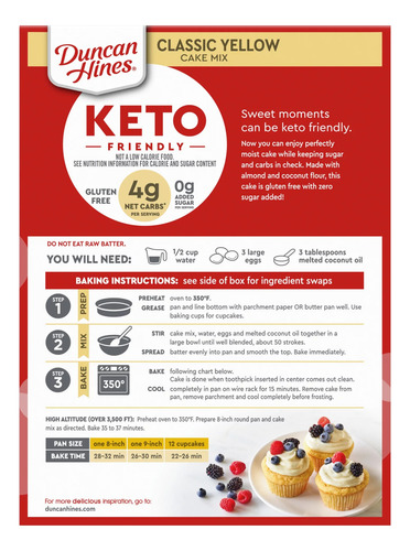 Duncan Hines Keto & Gluten Free Yellow Cake Mix, 10.6 Oz
